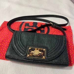 TORY BURCH Shimmery Green Crossbody Clutch Bag